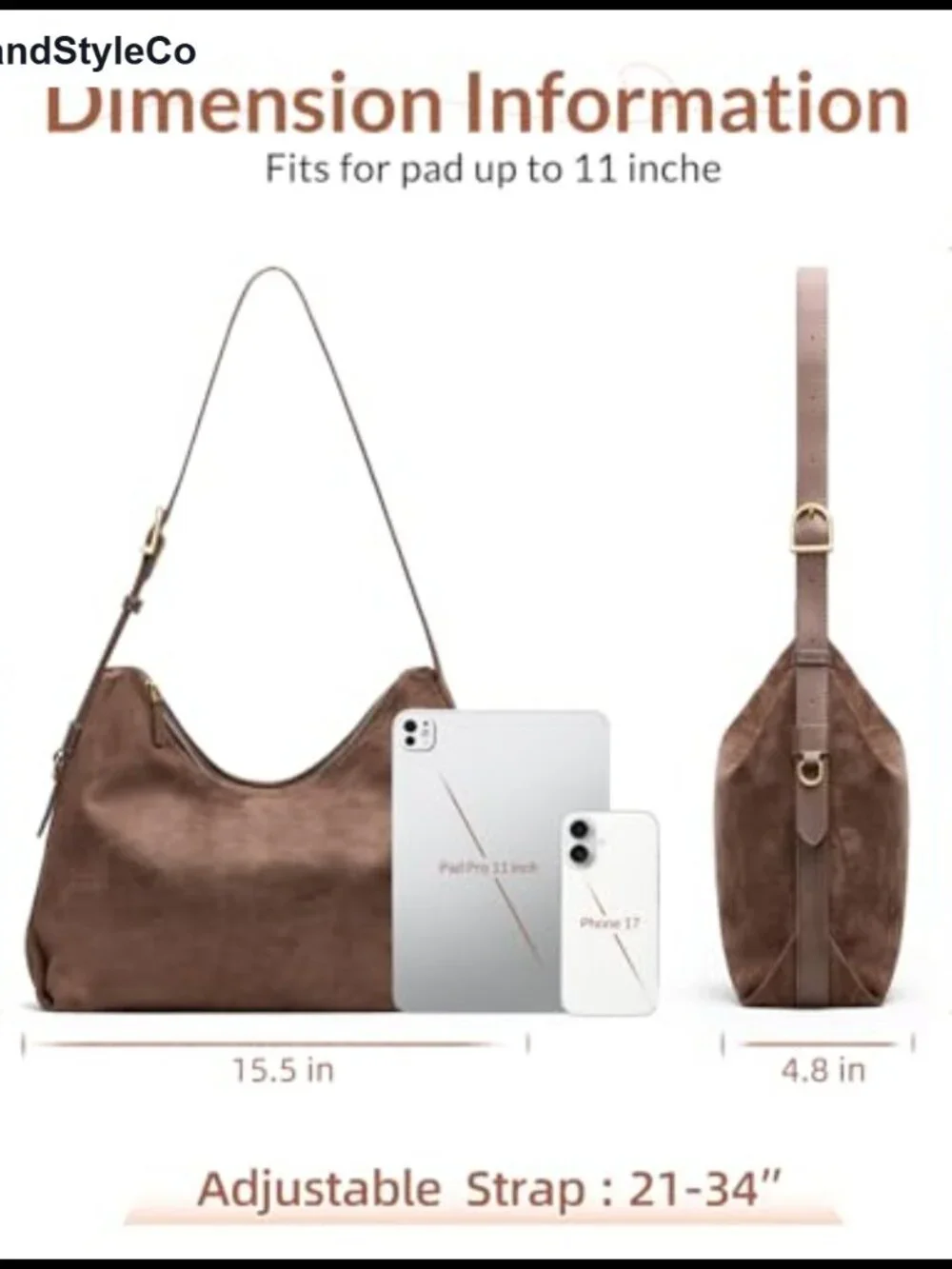 Women's Suede Faux Suede Hobo Bag Adjustable Strap Shoulder Purse Slouchy 5